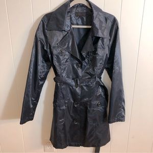 M Julian Navy Shiny Lightweight Trench Coat Jacket Large